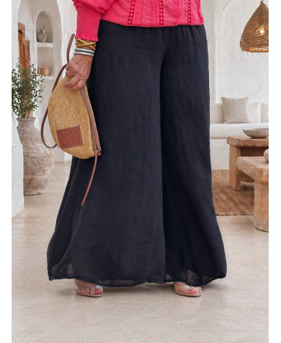 Pantalón lino negro pata de elefante