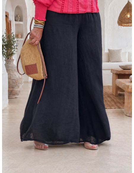 Pantalón lino negro pata de elefante