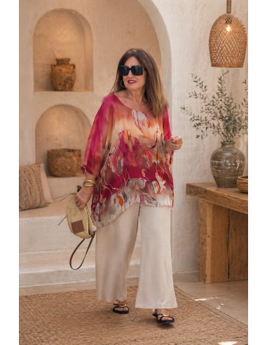 Blusón fluido de seda con estampado floral