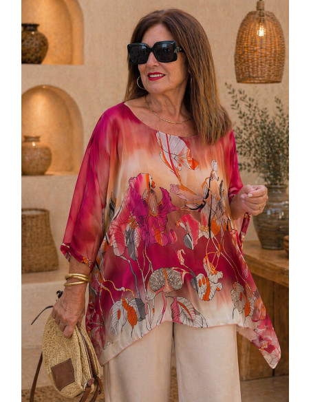 Blusón fluido de seda con estampado floral