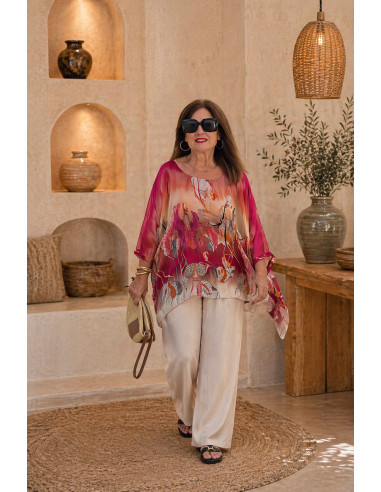 Blusón fluido de seda con estampado floral