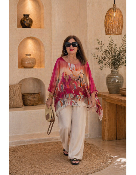 Blusón fluido de seda con estampado floral