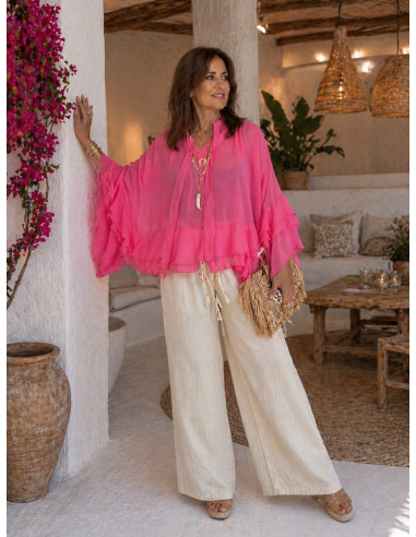 Blusa Rosa de Gasa con Manga Volante