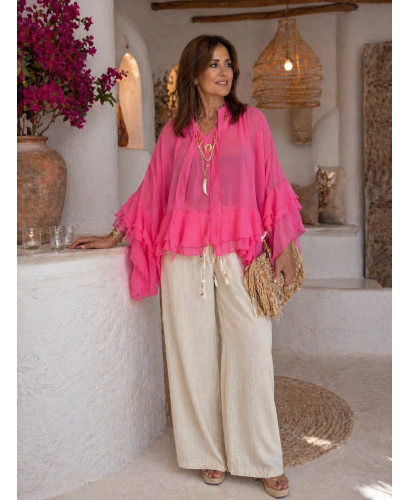 Blusa Rosa de Gasa con Manga Volante