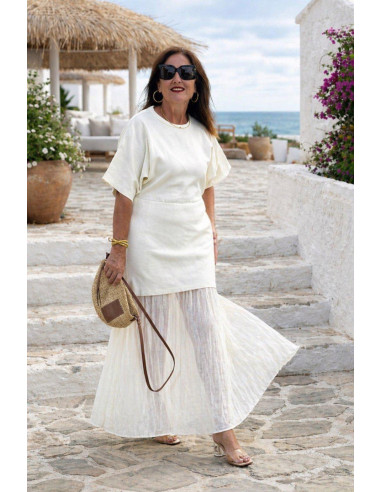 Vestido Crudo Punto & Plisado