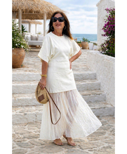 Vestido Crudo Punto & Plisado 2