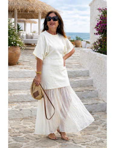 Vestido Crudo Punto & Plisado