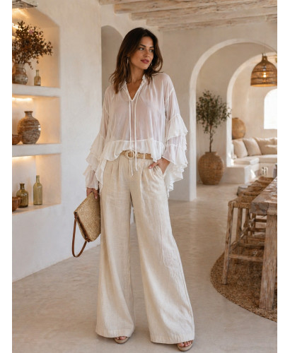 Blusa blanca de Gasa con Manga Volante 2