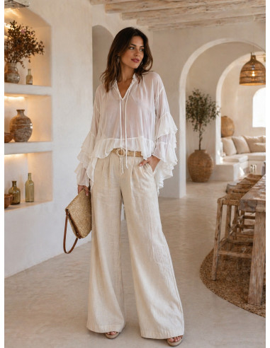 Blusa blanca de Gasa con Manga Volante