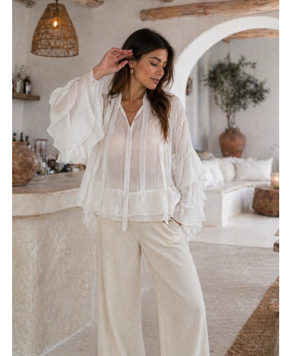 Blusa blanca de Gasa con Manga Volante