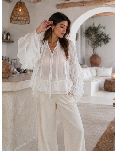 Blusa blanca de Gasa con Manga Volante