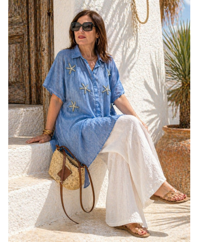 Camisa azul con Estrellas de Mar Bordadas 2