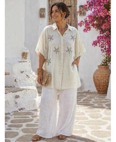 Camisa Tostada con Estrellas de Mar Bordadas 2