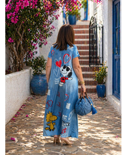 Vestido Largo Efecto Vaquero con Estampado de Personajes 2