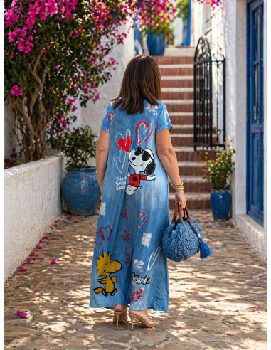 Vestido Largo Efecto Vaquero con Estampado de...