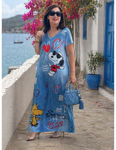 Vestido Largo Efecto Vaquero con Estampado de...