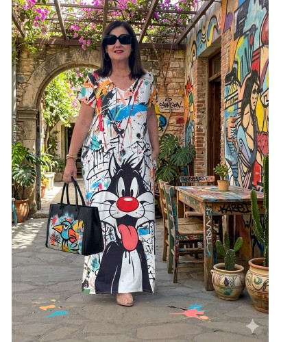 Vestido Largo con Estampado Artístico de Personaje y...