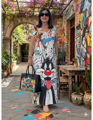 Vestido Largo con Estampado Artístico de...