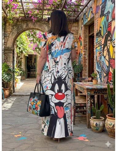 Vestido Largo con Estampado Artístico de...