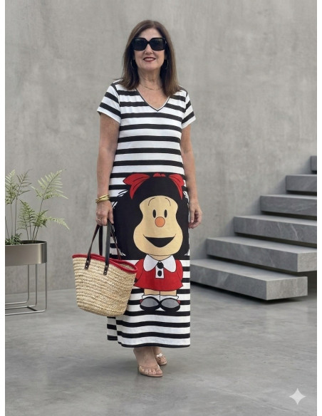 Vestido Largo con Estampado de Mafalda
