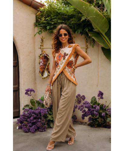 Blusa Cruzada con Flecos y Estampado Boho crudo 2