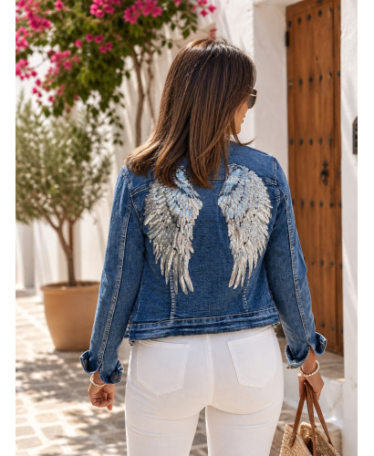 Cazadora Vaquera con Alas de Lentejuelas Plateadas 2