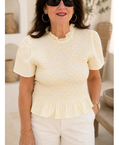 Blusa Amarilla Rayas con Nido de Abeja manga corta 2