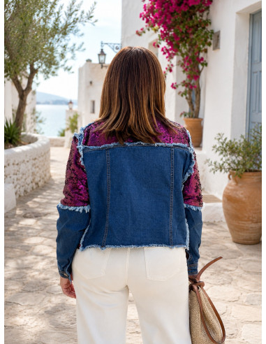 Chaqueta Vaquera con Lentejuelas Rosas y...