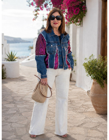 Chaqueta Vaquera con Lentejuelas Rosas y...