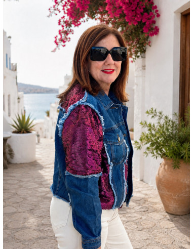 Chaqueta Vaquera con Lentejuelas Rosas y...