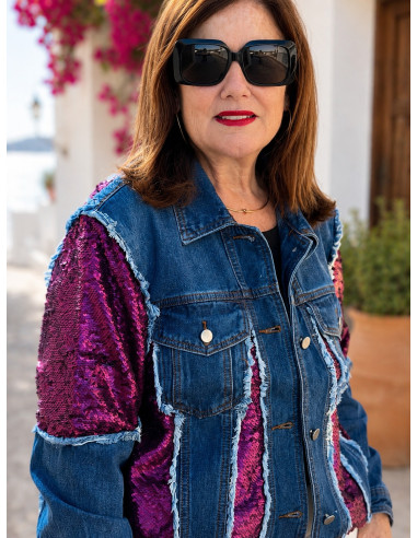 Chaqueta Vaquera con Lentejuelas Rosas y...