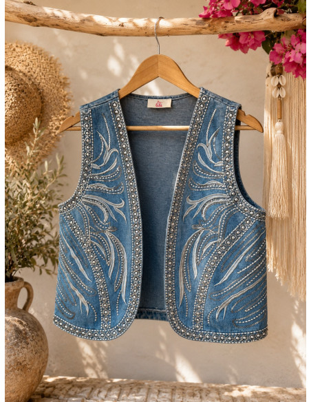 Chaleco vaquero bordado plata