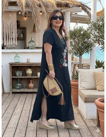 Vestido negro personaje strass