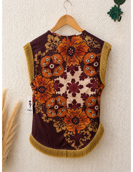 Blusa Cruzada con Flecos y Estampado Boho granate
