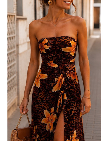 🐆 Vestido Tul Palabra de Honor Animal Print &...