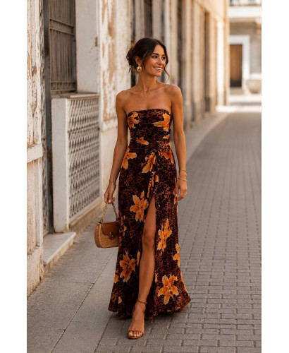 🐆 Vestido Tul Palabra de Honor Animal Print & Flores...