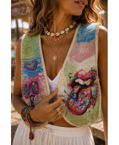 Chaleco tie dye con lentejuelas y estampado arty 2