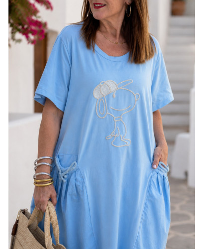 Vestido Celeste con Detalle de Snoopy 2