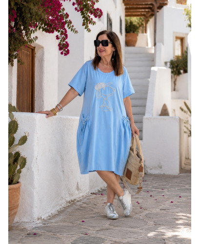 Vestido Celeste con Detalle de Snoopy
