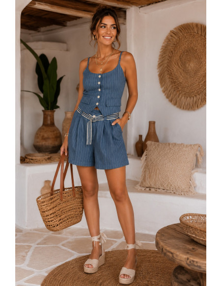 Pantalón Corto Denim Rayas