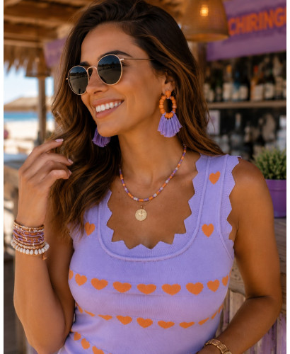 🌸🧡 Suéter Punto malva con Corazones Naranja