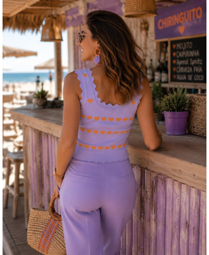 🌸🧡 Suéter Punto malva con Corazones Naranja 2