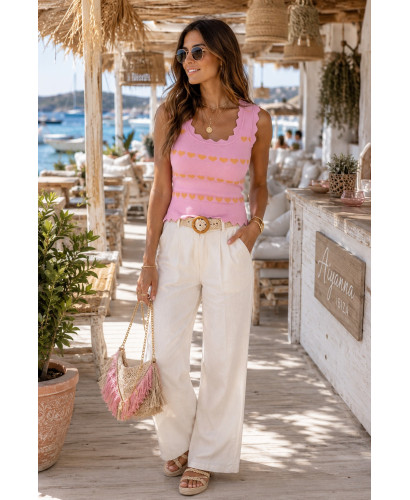 🌸🧡 Suéter Punto Rosa con Corazones Naranja 2