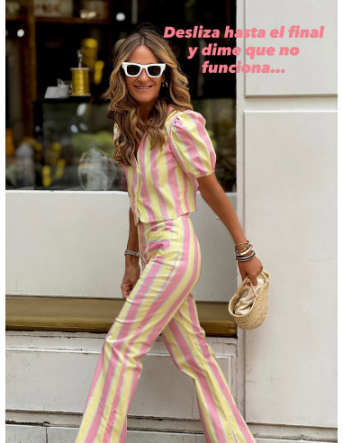 Conjunto de Rayas Amarillo y Rosa con Pantalón...