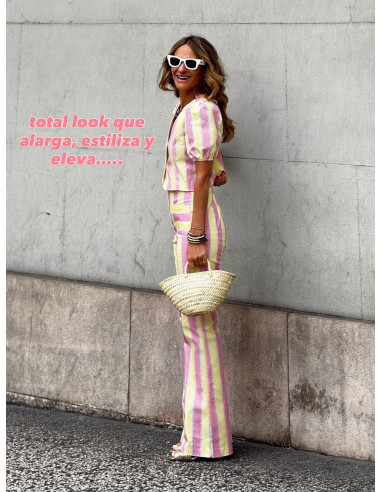 Conjunto de Rayas Amarillo y Rosa con Pantalón...