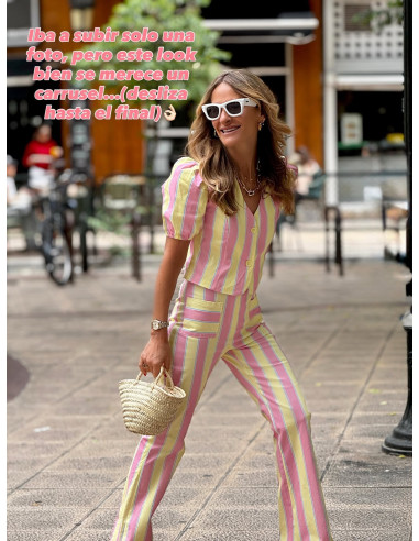 Conjunto de Rayas Amarillo y Rosa con Pantalón...