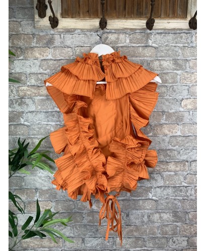 Top halter naranja con volantes 2