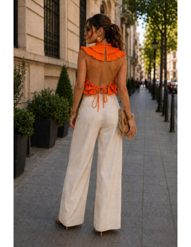 Top halter naranja con volantes