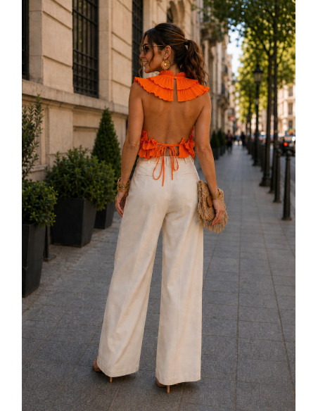 Top halter naranja con volantes