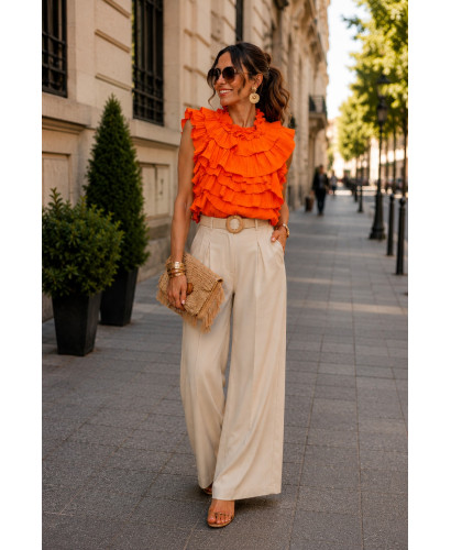 Top halter naranja con volantes